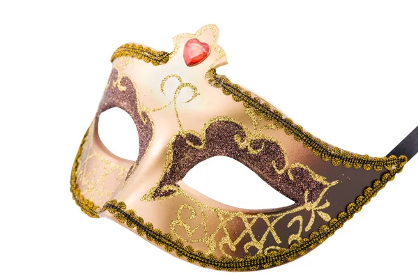 Máscara de carnaval dourada no branco com caminho — Fotografia de Stock
