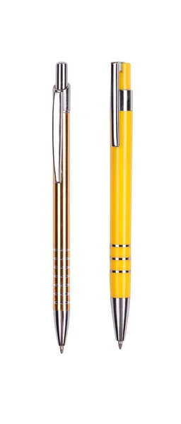 Zwei gelbe Kugelschreiber isoliert auf weiß — Stockfoto