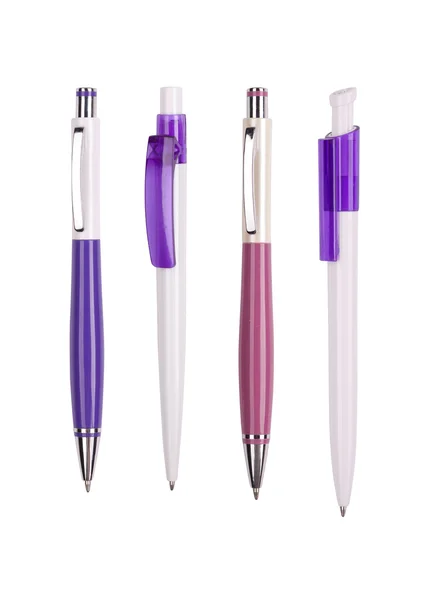 Four purple pens isolated on white — Stock Photo, Image