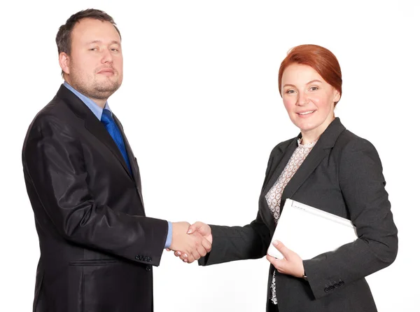 stock image Handshake between businessman and businesswoman