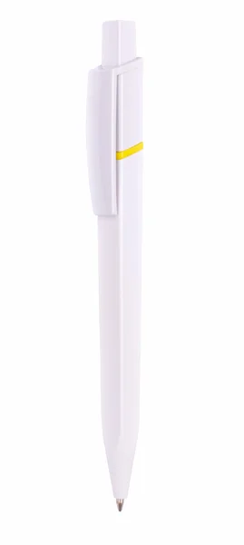 Sárga tollal, elszigetelt fehér — Stock Fotó