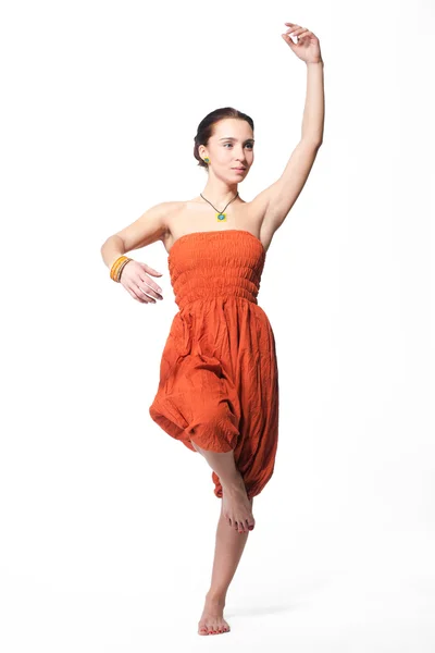 Beautiful woman dancing indian dance — Stock Photo, Image