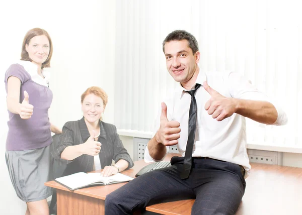 Member of business team show approval sign — Stock Photo, Image