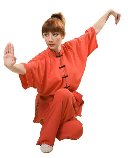 Junge Frau macht Kung-Fu-Übung — Stockfoto