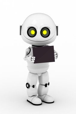 Beyaz robot, render, 3d gülümsüyor