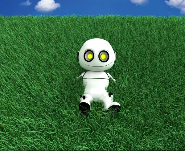 Белый Робот Рендеринг Улыбки — стоковое фото