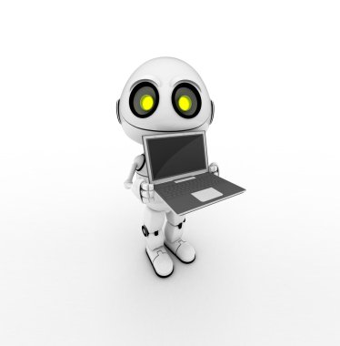 White robot with notebook, 3d rendered clipart