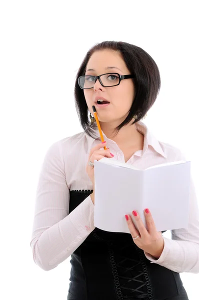 Woman with pencil and book Royalty Free Stock Images