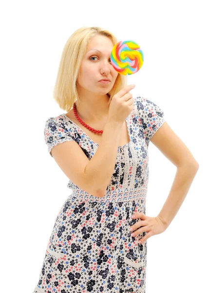 Attraktiva blondin med lollipop — Stockfoto