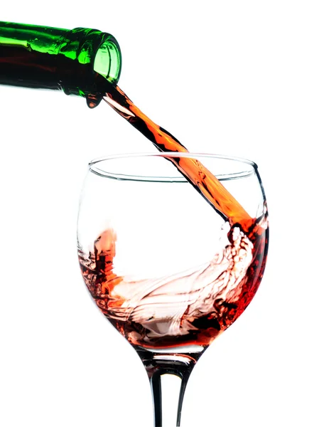 Red Wine Pouring Glass Isolated White — Stock Photo, Image