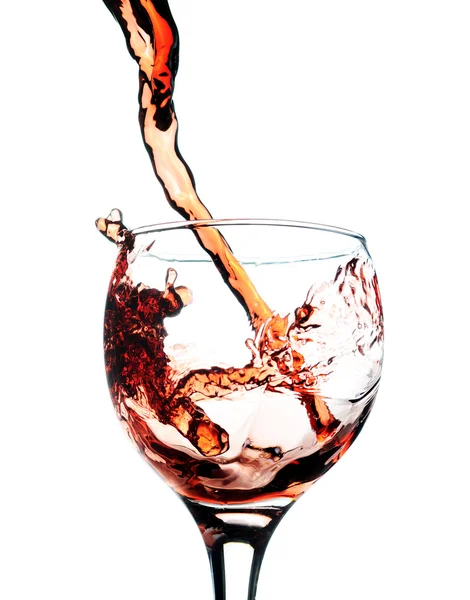 Rött Vin Hälla Glas Isolerade Över Vita — Stockfoto