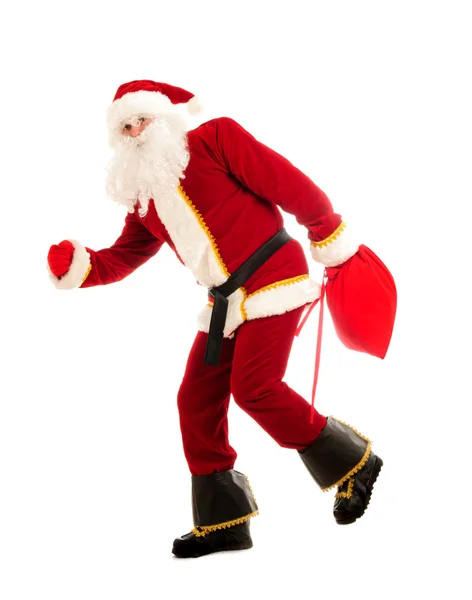 Running Santa Isolated White — Stock Photo, Image