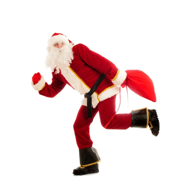 Correndo Papai Noel Isolado Sobre Branco — Fotografia de Stock
