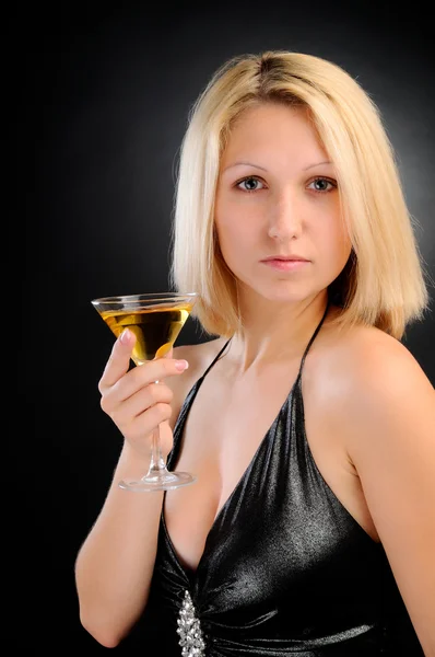 Sexy Blonde Goblet Hand Houden — Stockfoto