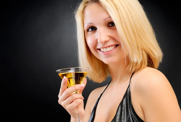 Sexy Smiling Blonde Standing Goblet — Stock Photo, Image