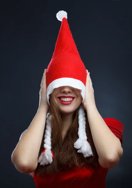 Szczęśliwa Kobieta Santa Hat — Zdjęcie stockowe
