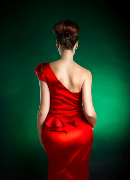 Picture Woman Back Stylish Red Dress — Stock Photo, Image