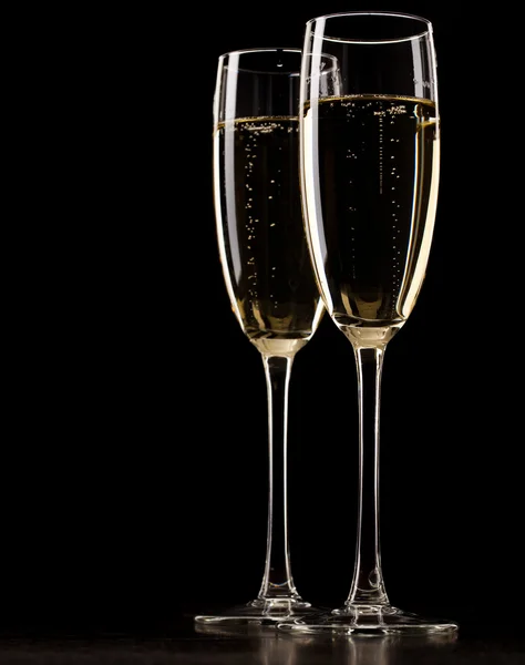 Two Full Glasses Champagne Dark Background — Stock Photo, Image