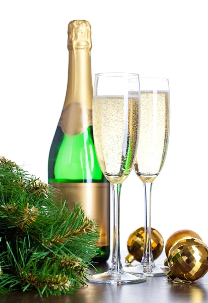 Twee Volledige Bril Van Champagneisolated Wit — Stockfoto