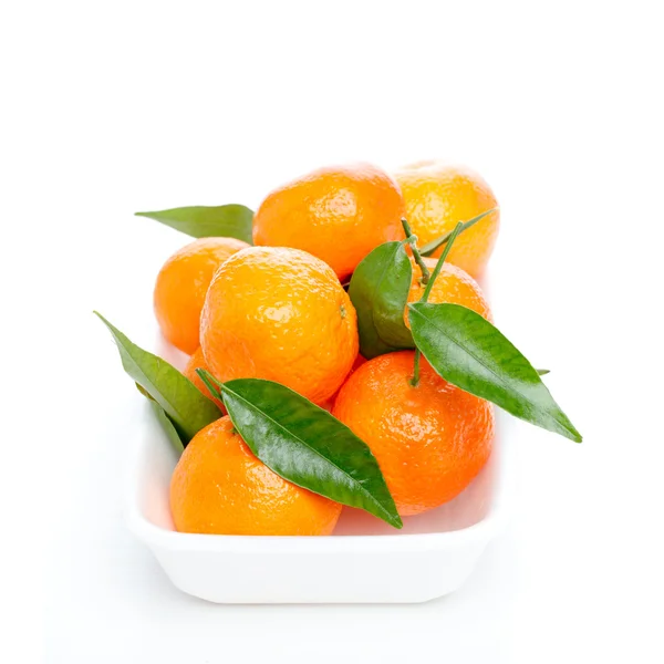 Tangeriner med blad isolerade över vita — Stockfoto