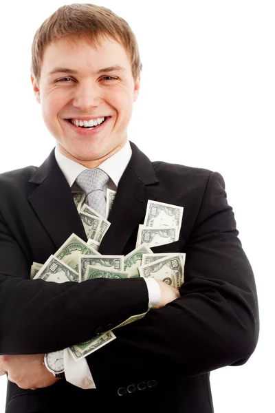 Uomo felice con dollari . — Foto Stock