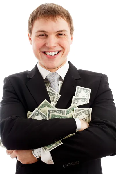 Ευτυχισμένος άνθρωπος με δολάρια. — Φωτογραφία Αρχείου