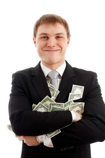 Homem feliz com dólares . — Fotografia de Stock
