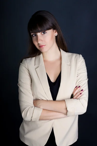 stock image Stylish confident business woman in suit smiles