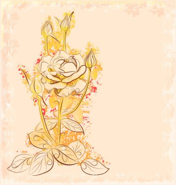 Autumnal roses on the old paper clipart