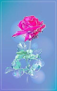 Outline pink rose over blue clipart