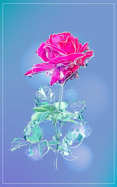 Ροζ τριαντάφυλλο του περίγραμμα πάνω από το μπλε — Διανυσματικό Αρχείο