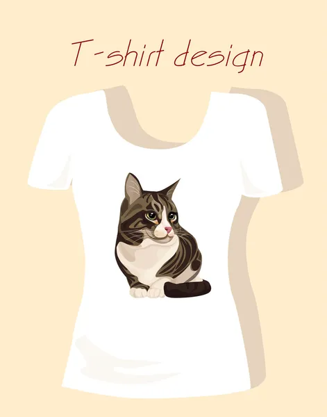 줄무늬 고양이와 t-셔츠 디자인 — 스톡 벡터
