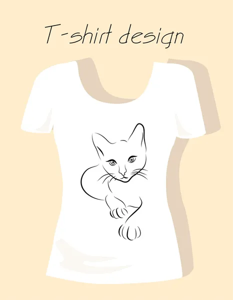 T-shirt design with outline silhouette cat — Stock Vector