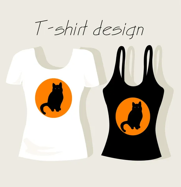 검은 고양이 함께 t-셔츠 디자인 — 스톡 벡터