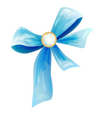 Blue silk bow with diamond clipart