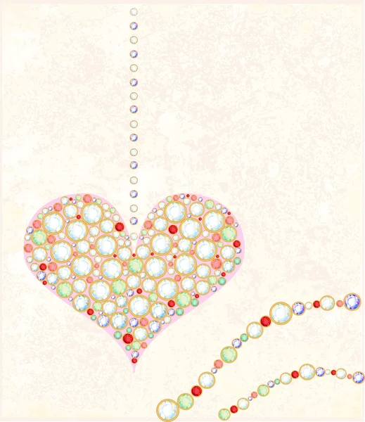 Carte de voeux avec coeur en diamant — Image vectorielle
