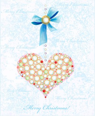 Christmas background with diamond heart and bow clipart