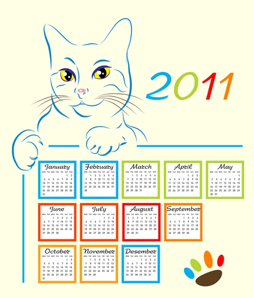Кіт, що показує дизайн календаря 2011 — стоковий вектор