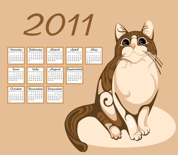 Calendrier 2011 avec chat tabby — Image vectorielle