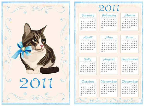 Vintage Pocket Kalender 2011 mit Katze — Stockvektor