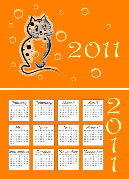 Folding childish calendar 2011 with kitten — Stock Vector