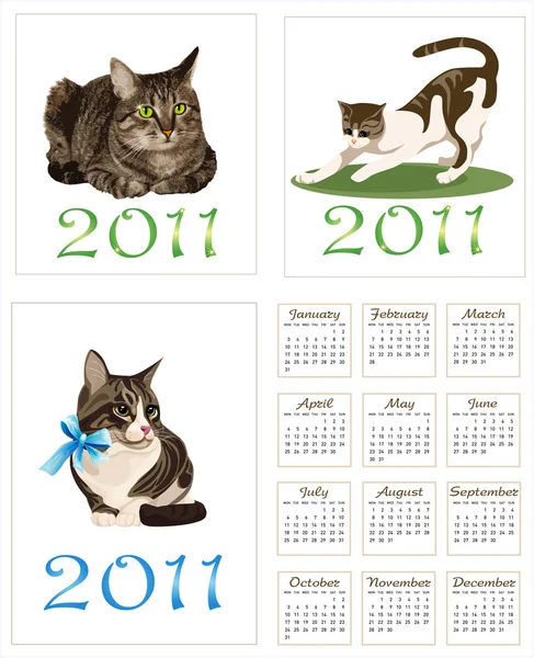 Juego de gatos para calendario de bolsillo 2011 — Archivo Imágenes Vectoriales