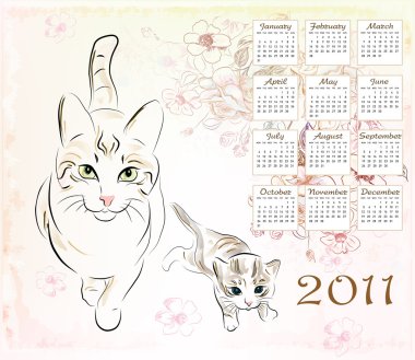 Calendar 2011 with cat and kitten clipart