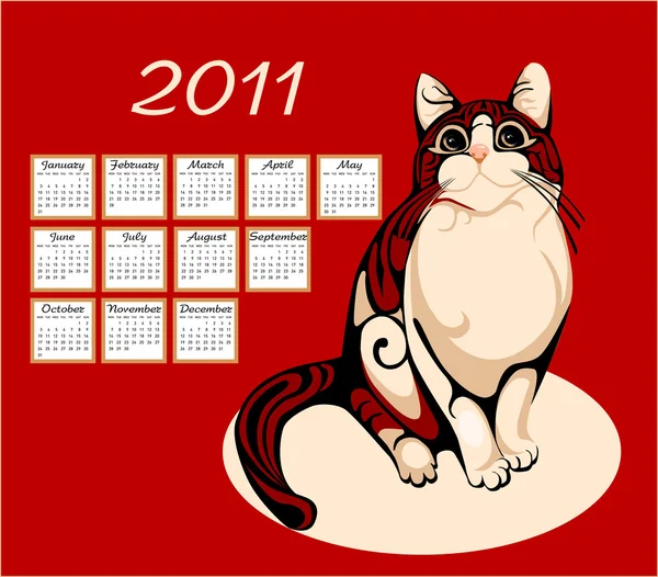Календар 2011 з таббі-кішкою — стоковий вектор