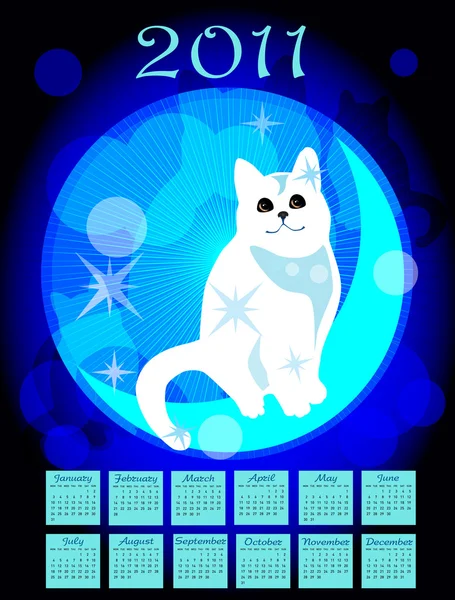 Calendar 2011 with white cat — Stock Vector