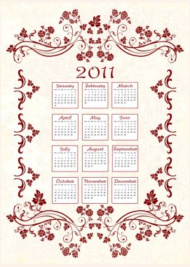 Vintage calendar 2011 with floral frame clipart
