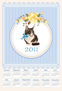 Folk calendar 2011 with cat and roses clipart
