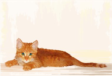 Hand drawn portrait of the lying ginger kitten clipart