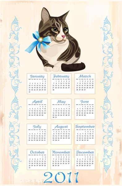 Calendar 2011 with tabby cat — Stock Vector
