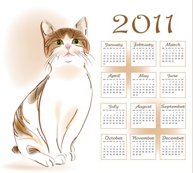 Calendar design 2011 with ginger tabby cat clipart